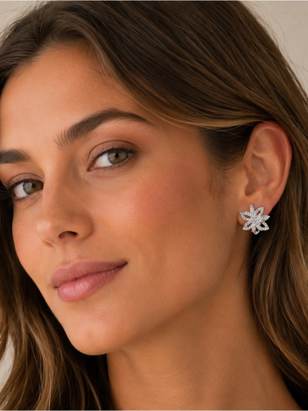 Vintage Elegant Silver Floral with Crystal Earrings clips
